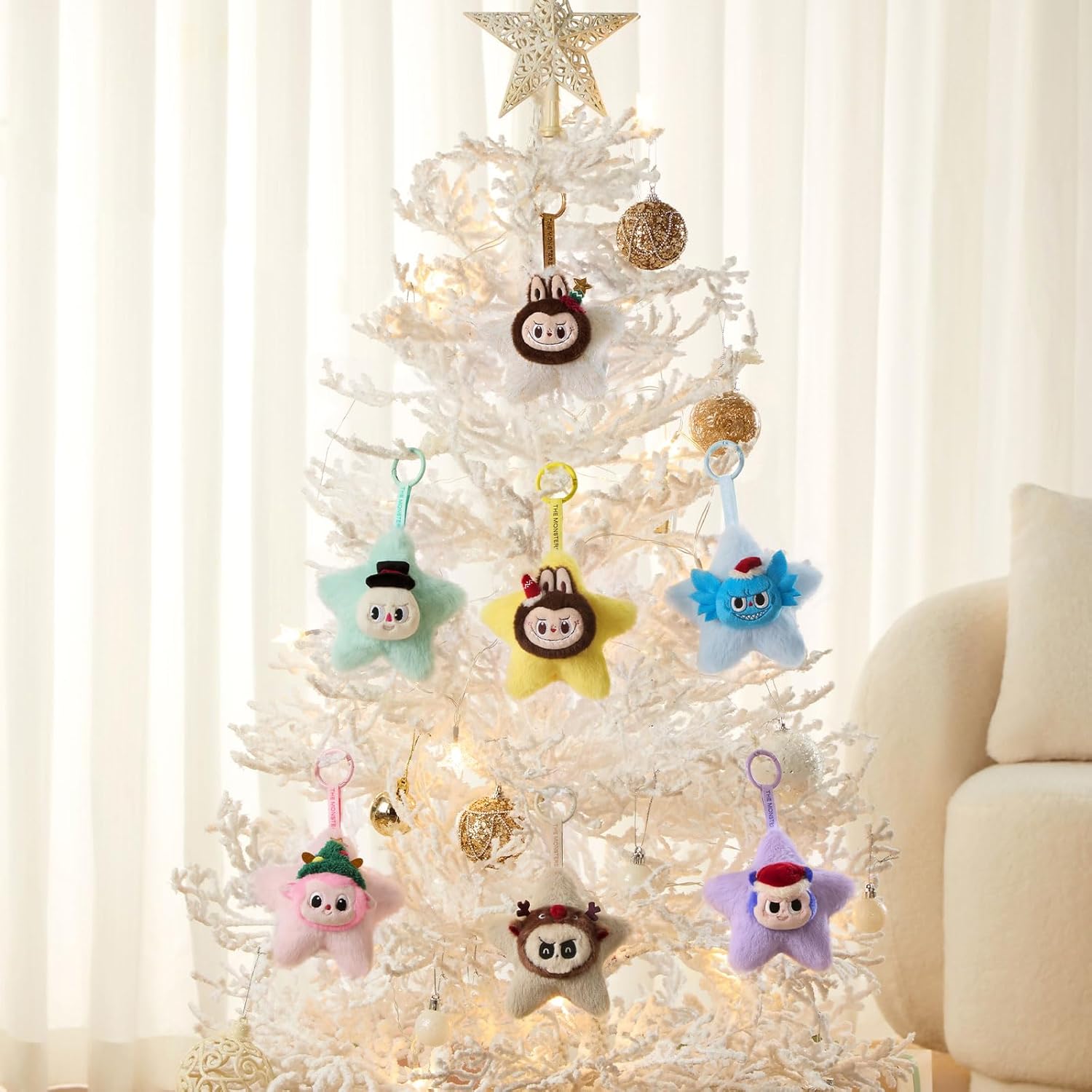 POP MART The Monsters Classic Series-Sparkly Plush Pendant Blind Box, 6PCs The Monsters Blind Box Figures, Random Design Collectible Toys Home Decorations, Holiday Birthday Gifts, Whole Set