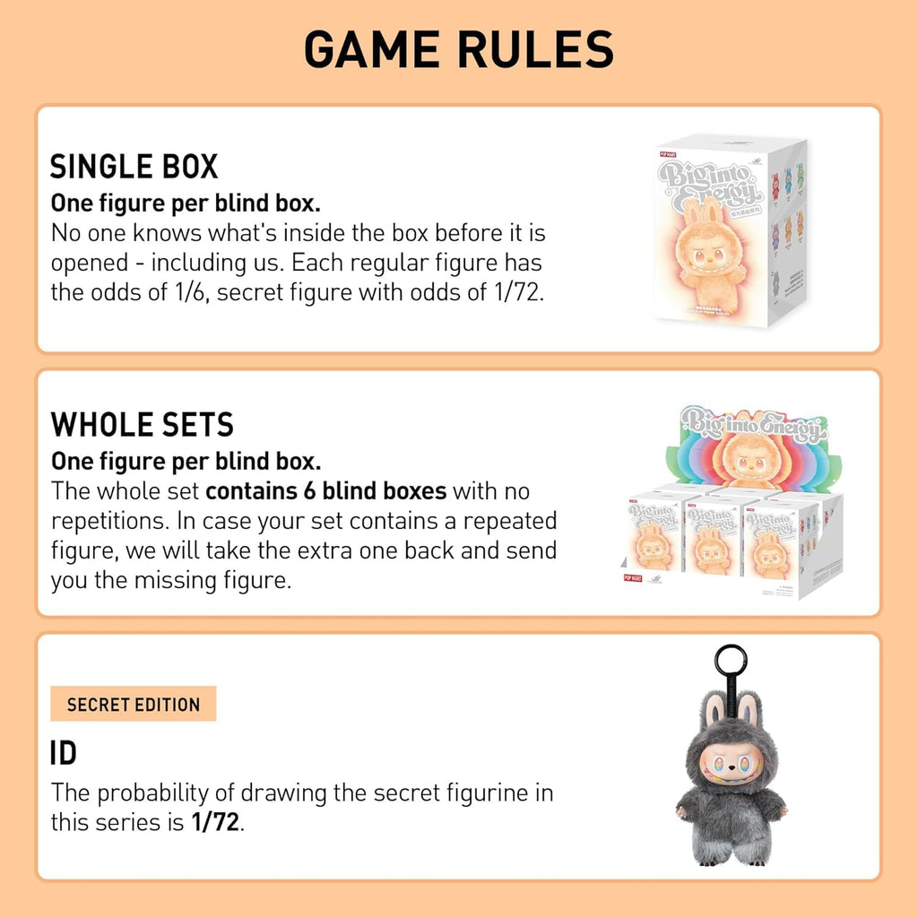 POP MART Labubu The Monsters Big Into Energy Series - Set mit 6 Überraschungsbox-Figuren, Plüsch-Schlüsselanhängern, Sammlerstücken & Dekorationsspielzeug