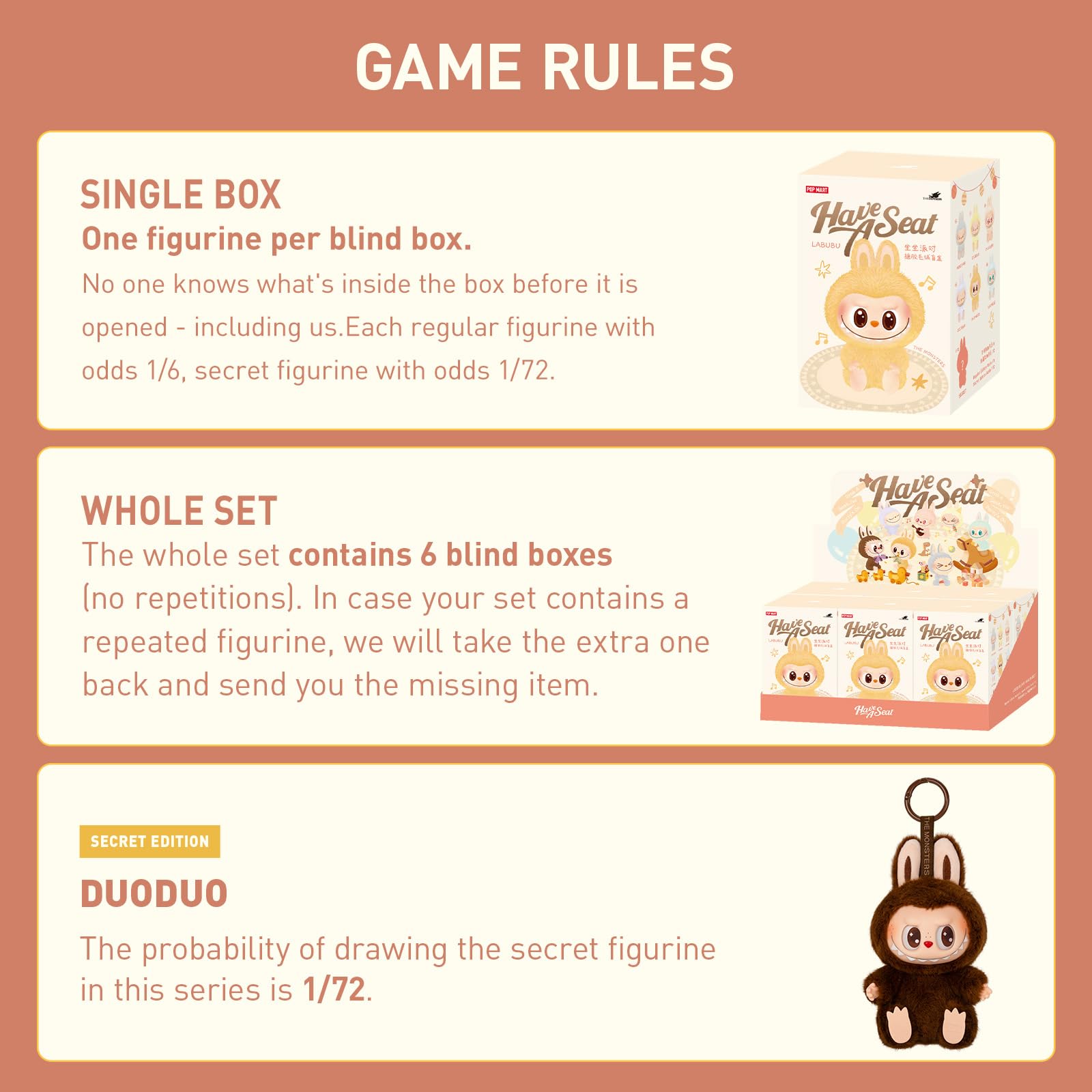 POP MART The Monsters - Have a Seat Vinyl Plush Blind Box, The Monsters Blind Box Figuren, Zufälliges Design Action Figuren Sammler-Toys Wohn-Dekoration, Geschenkideen zu Feiertagen & Geburtstagen, Einzelbox