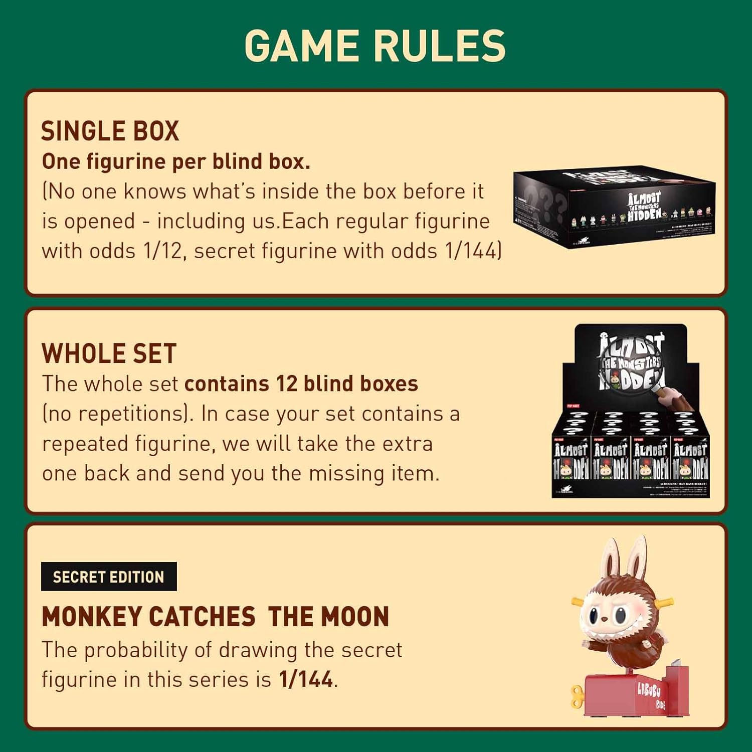 POP MART The Monsters Almost Hidden Series Blind Box Figures, Random Design Mystery Toys for Modern Home Decor, Collectible Toy Set for Desk Accessories, Single Box