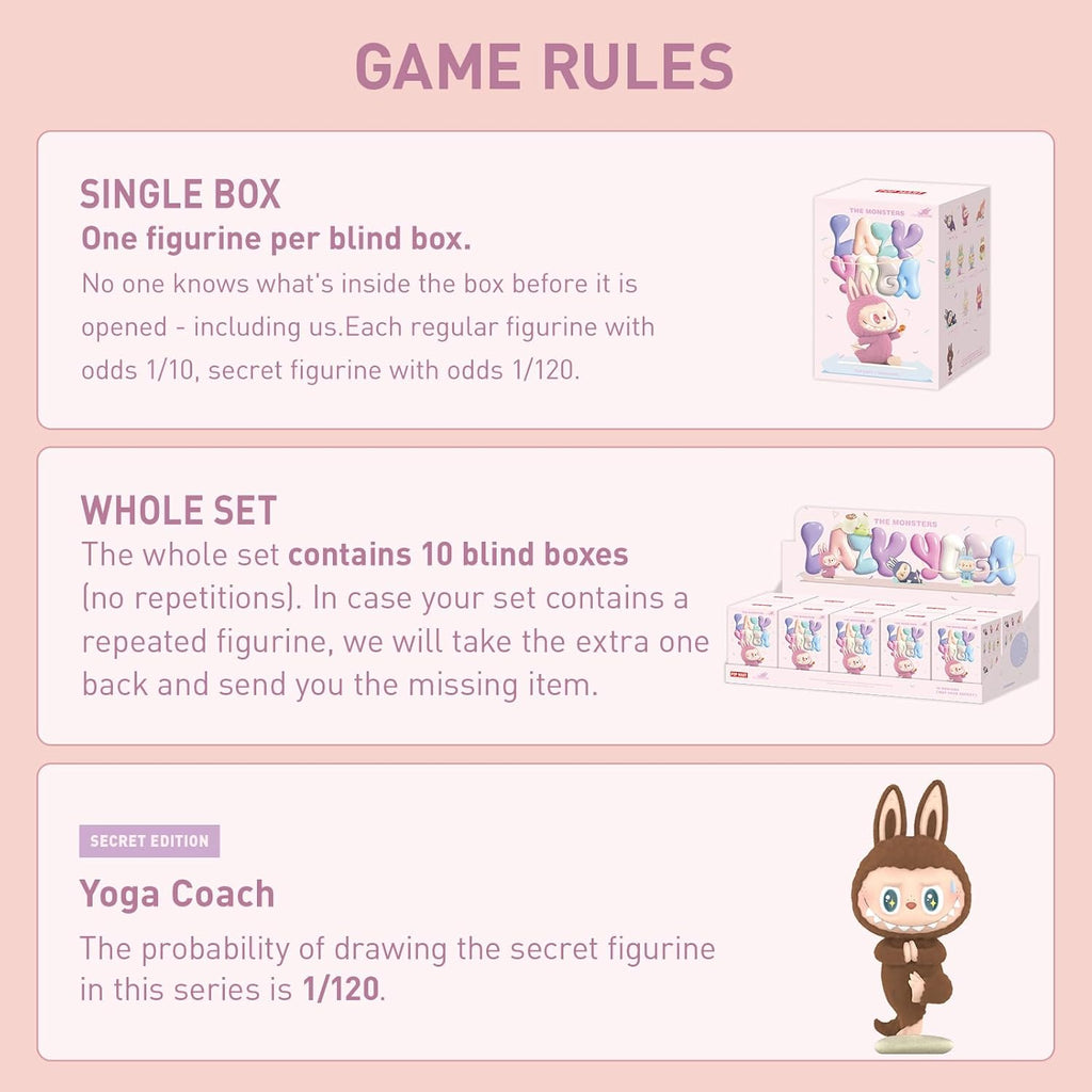 POP MART The Monsters Lazy Yoga Series Figures, 10PCs The Monsters Blind Box Figures, Random Design Action Figures Collectible Toys Home Decorations, Holiday Birthday Gifts, Whole Set